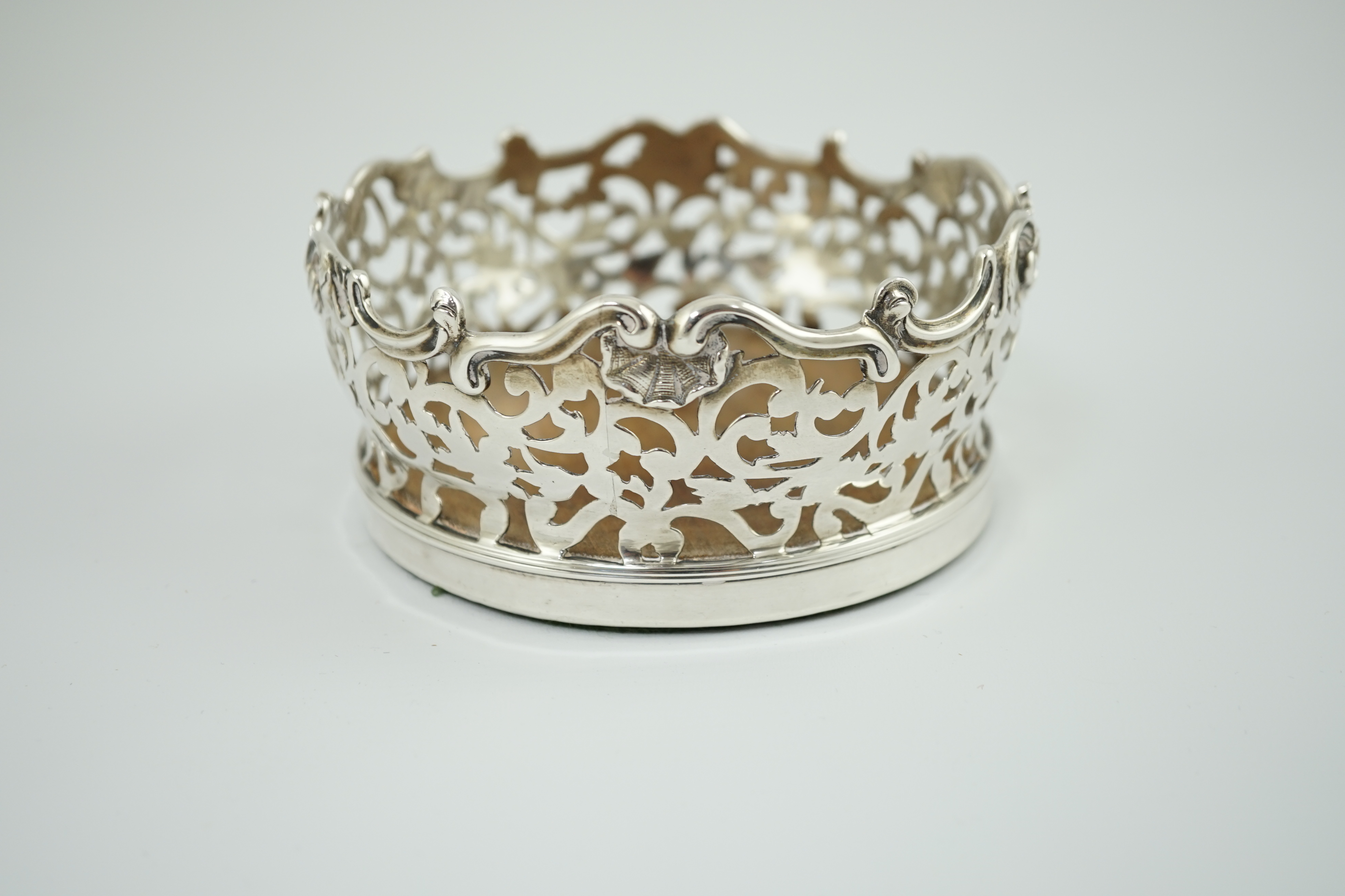 A William IV pierced silver mounted wine coaster, by Joseph & John Angell